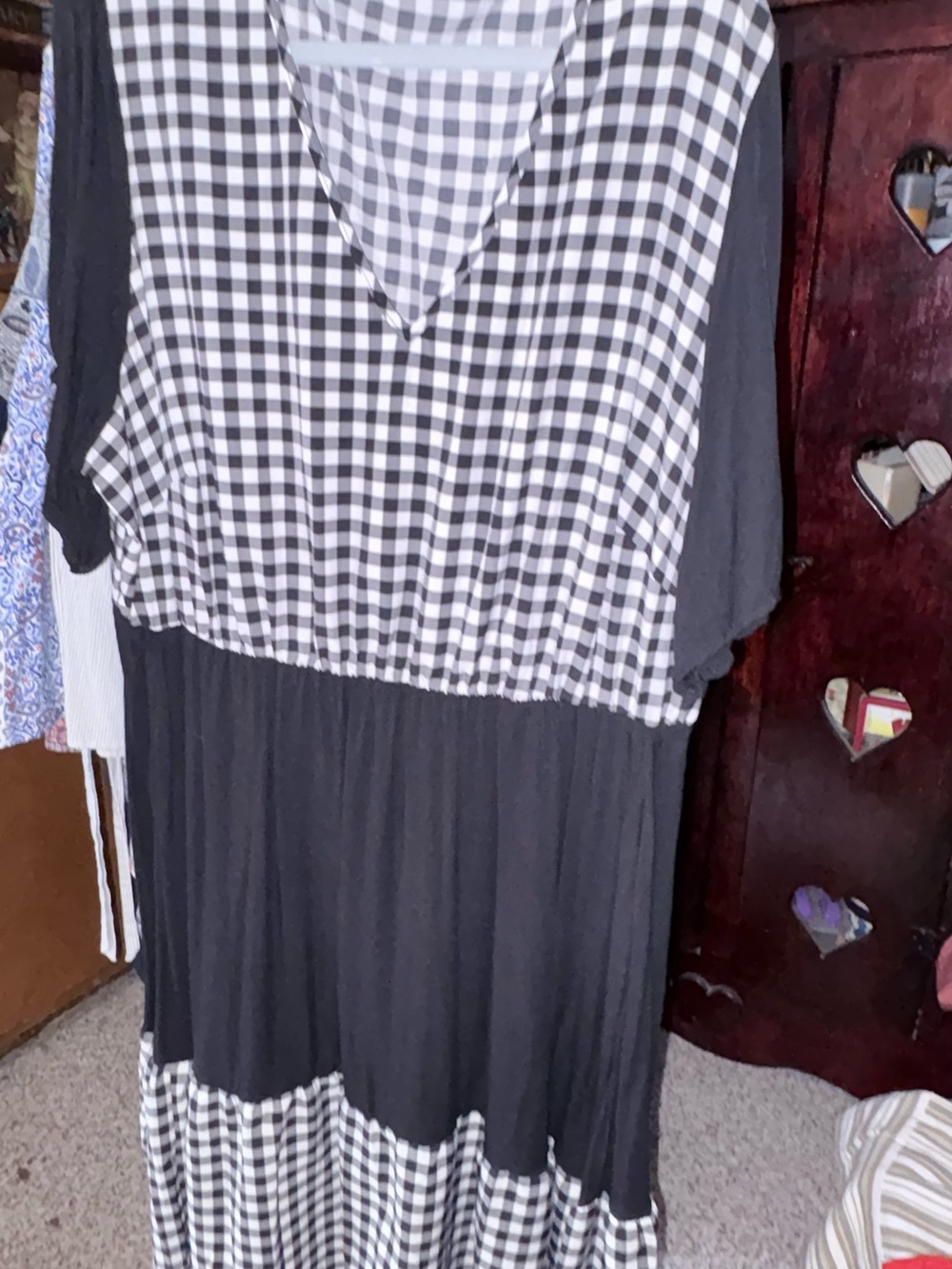 BloomChic Black and White Gingham Panel Midi Dress